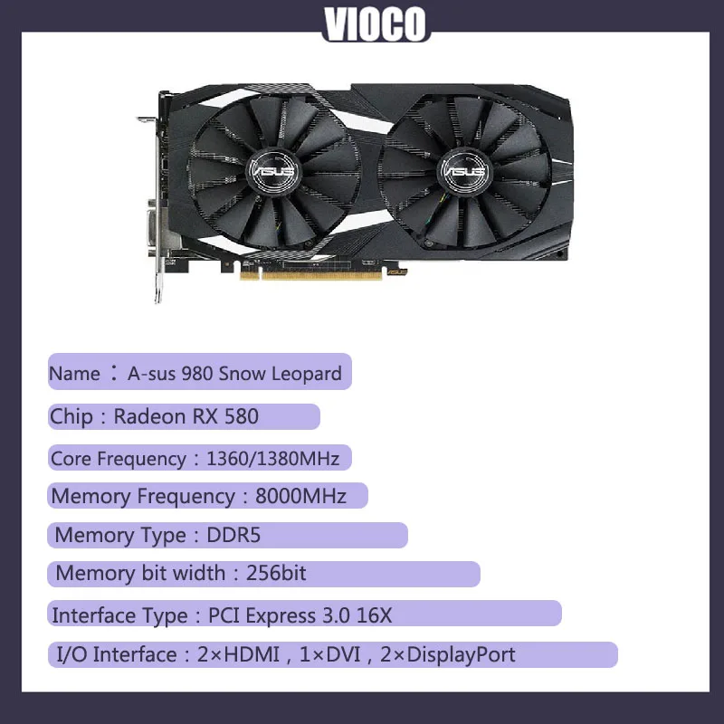 YYHC-Rx 580 게이밍 그래픽 카드, PC 오리지널 클럭 상태 아이템 칩, DDR 출력 DVI 비트, PCI 메모리 게이머용 GPU 비디오 카드, 8GB