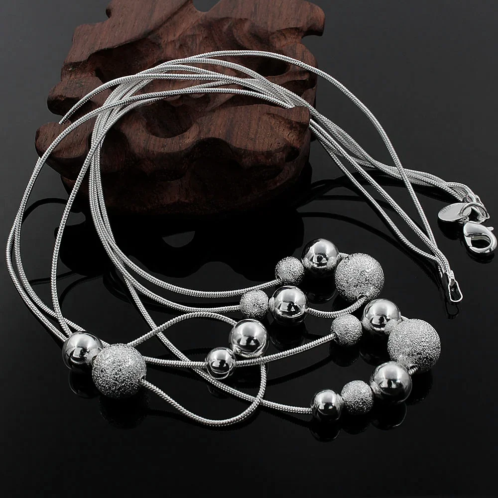 Fine Jewelry Charm 925 Sterling Silver Bead Necklace Classic High Quality Fashion for Women Lady Wedding Chain Gift - 4