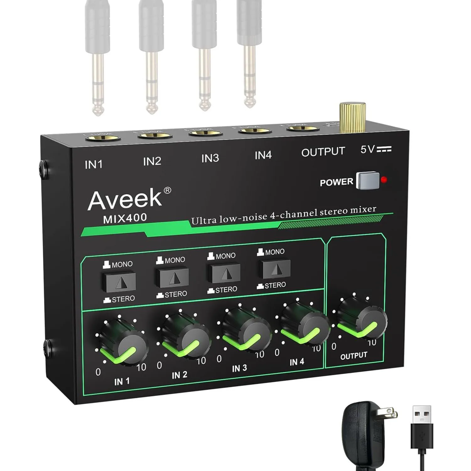 Audio Mixer Aveek 4 Channel Mini 4 Stereo Low-Noise For Precision Sub-Mixing 1/4