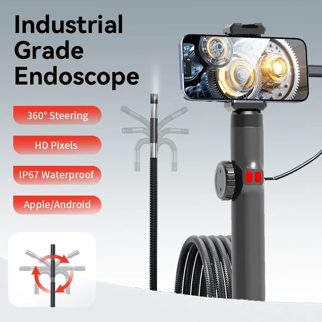3.9mm 360° Articulating Borescope, 1080P Camera, endoscope with Light, IP67Waterproof Probe,  Endoscope with Android/iOS Phone 2