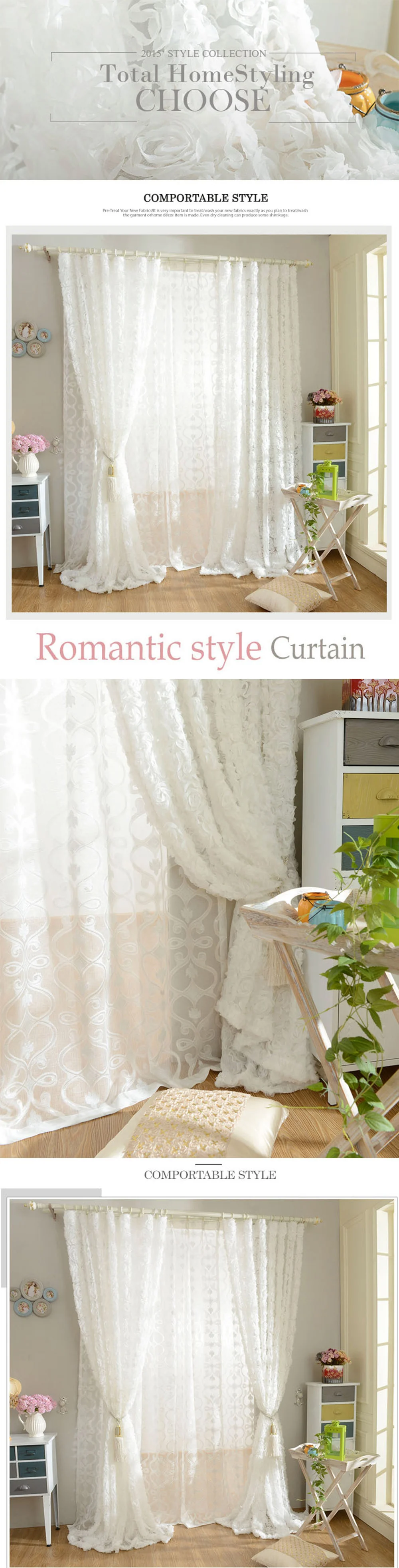 Description Picture 5 of itemKorean Creative White Lace 3D Rose Curtains Voile Custom,Window Screens For Marriage, Living Room Bedroom French Window Tende