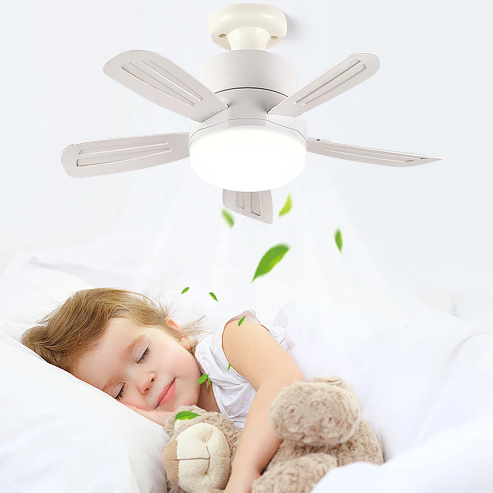 2 In 1 Hanging Fan with LED Light 3 Gears Silent Ceiling Fan Dimmable Electric Cordless Fan for Dining Room Bedroom Living Room