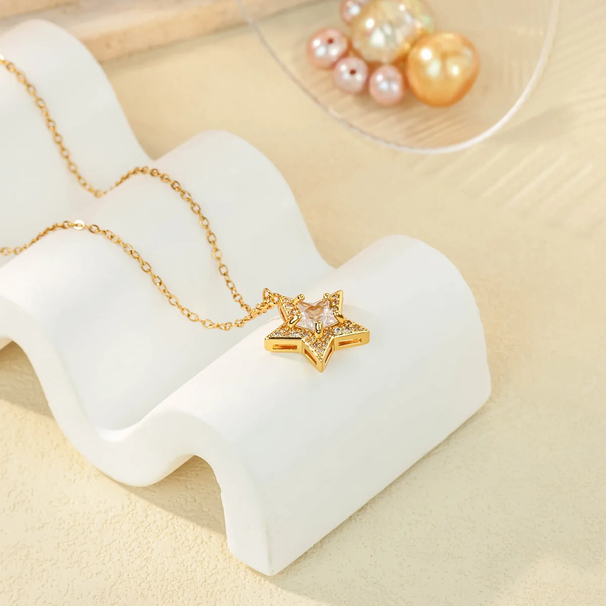 Zircon Stars Necklaces Gold Color Stainless Steel Crystal Star Pendant Necklace