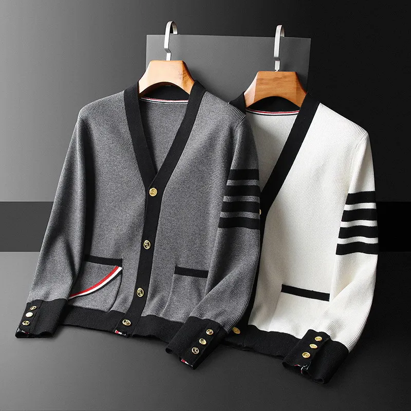 

New Spring Winter Brand Fashion Knitted Men Cardigan Sweater Black Korean Casual Coats Jacket Male Clothing 2023