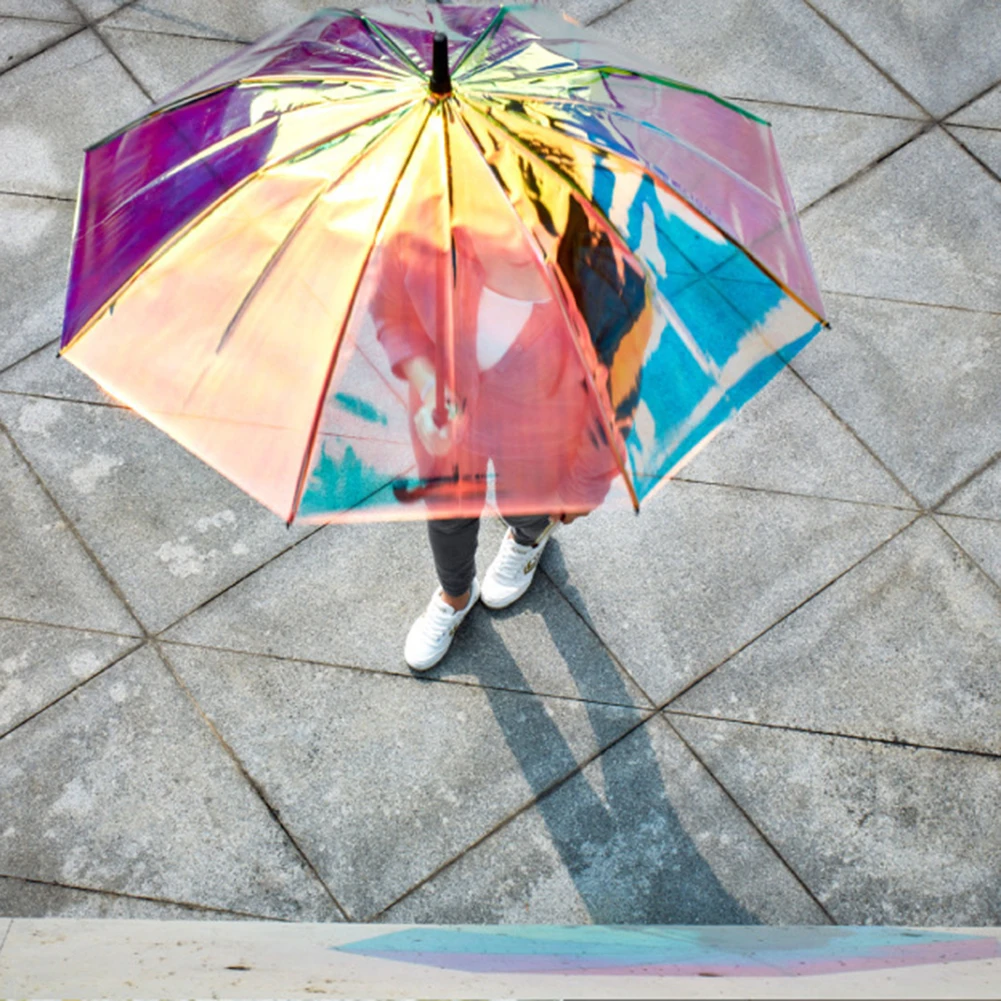 Shiny Umbrellas Women Fashion Rainbow-laser Reflective Parasols Umbrella Sun and Rain Proof Water Resistant J Handle folding umbrella automatic umbrella sun umbrella lace umbrella