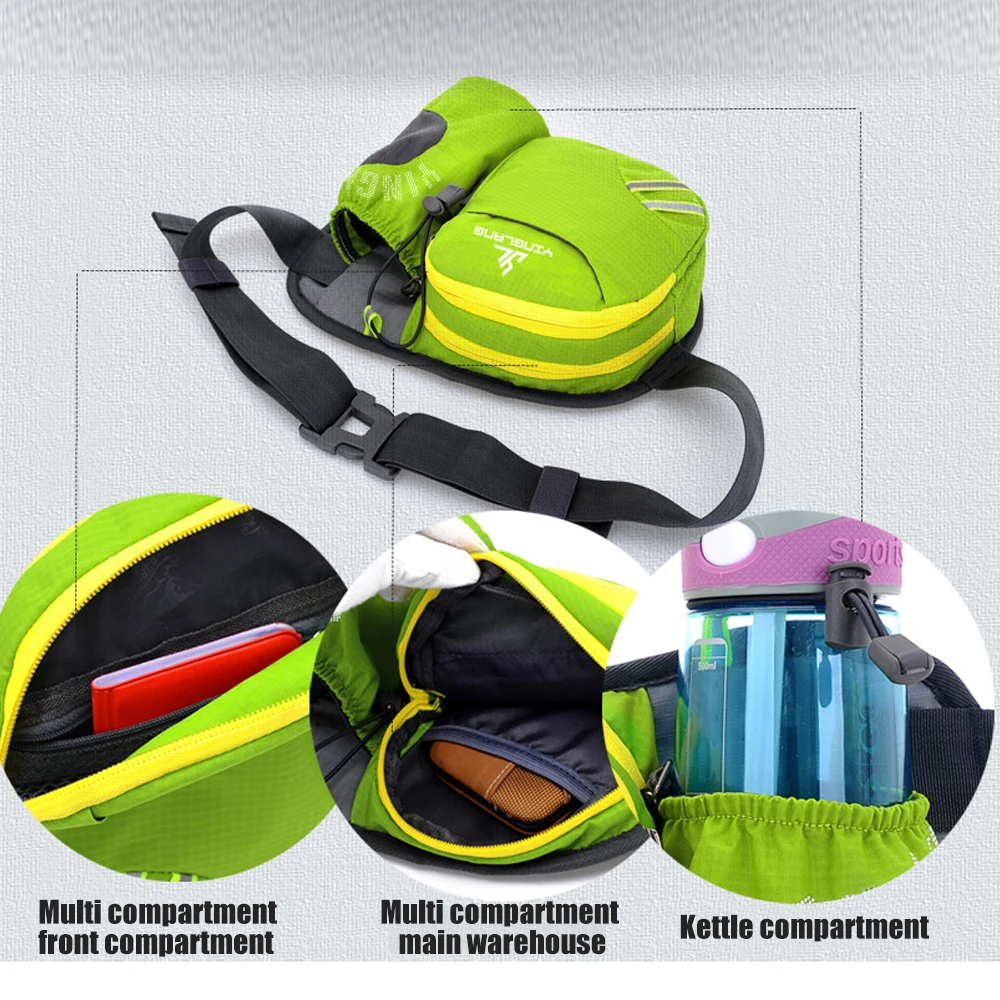 Marsupio resistente all'acqua con portabottiglie e multi-tasche, grande capacità, marsupio per cani, passeggiate, escursioni, viaggi, sport, donne e uomini, Blu, L