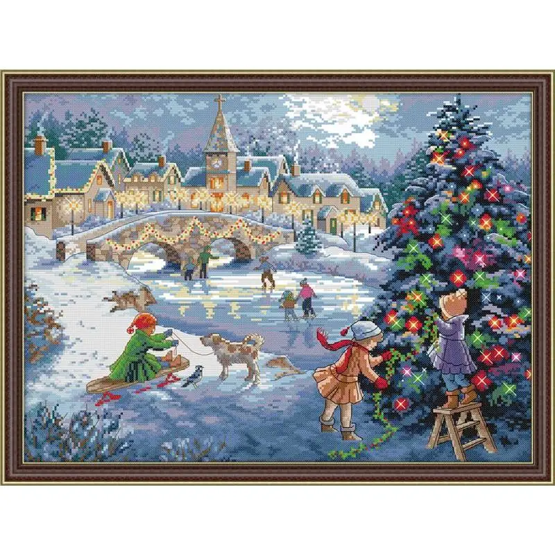 Winter Snow Scene Christmas Series Cross Stitch 11CT 14CT Cross Stitch Kit Embroidery Needlework DIY Christmas Decoration Gift cross stitch kit