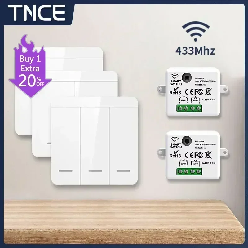 TNCE RF433 รีเลย์ตัวรับสัญญาณสวิตช์ไฟไร้สาย 433 Mhz Mini รีโมทคอนโทรล, 1/2/3 Gang Wall เครื่องส่งสัญญาณสวิทช์, โคมไฟ Led พัดลมสมาร์ท 1