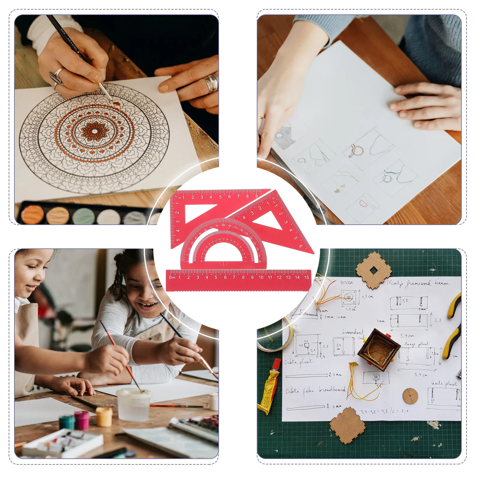 1세트 금속 자 세트(직선자, 삼각판, 반원형 각도기 포함) 학생, 건축가, 엔지니어, 예술가, 학교용