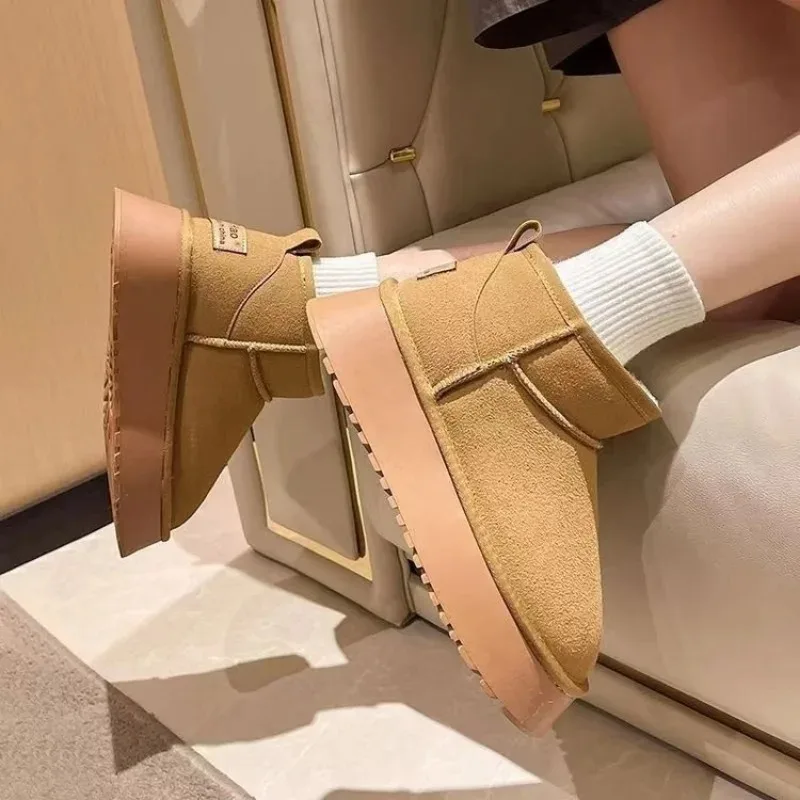 Women Winter Snow Boots Thick Plush Platform Fur Cotton Shoes Woman Suede Slip-On Ankle Botas Padded Shoes Couple women snow boots