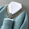 ATTYYWS Autumn and Winter Knitted Casual Color blocked Men's V-neck Sweater Business Full Sleeve New 100% Wool Men's pullover 1
