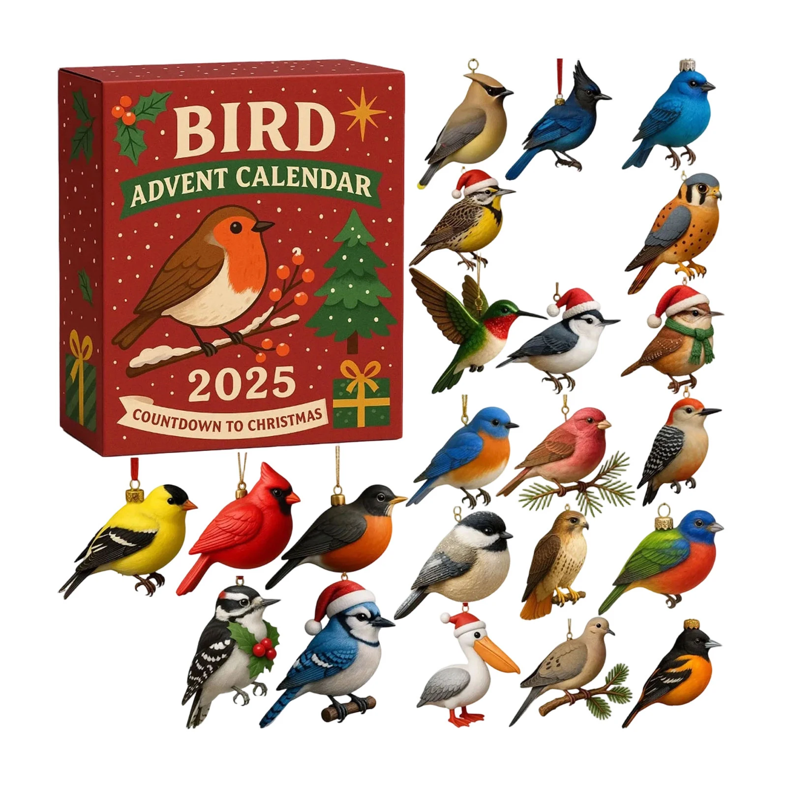 Calendrier De L'Avent Oiseaux En Acrylique - 24 Jours, Décorations Plates, Thème Nature