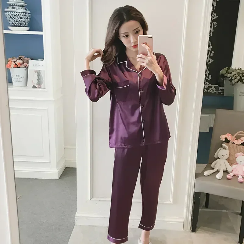 

Pajamas Set Plus Pyjamas Solid Pajama Satin Size Summer for Cute Nightwear Loungewear Piece Women Two Silk