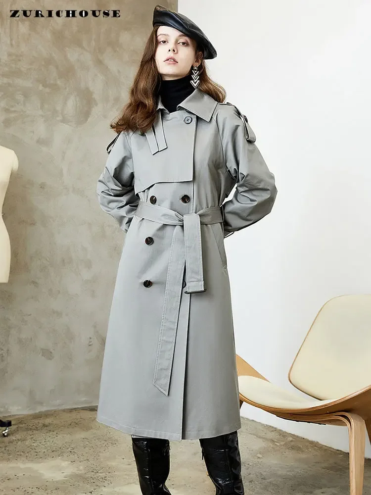 

High-end Simple Long Trench Coat for Women Autumn Winter 2024 New Casual Classic Double-breasted Belted Windbreaker Female