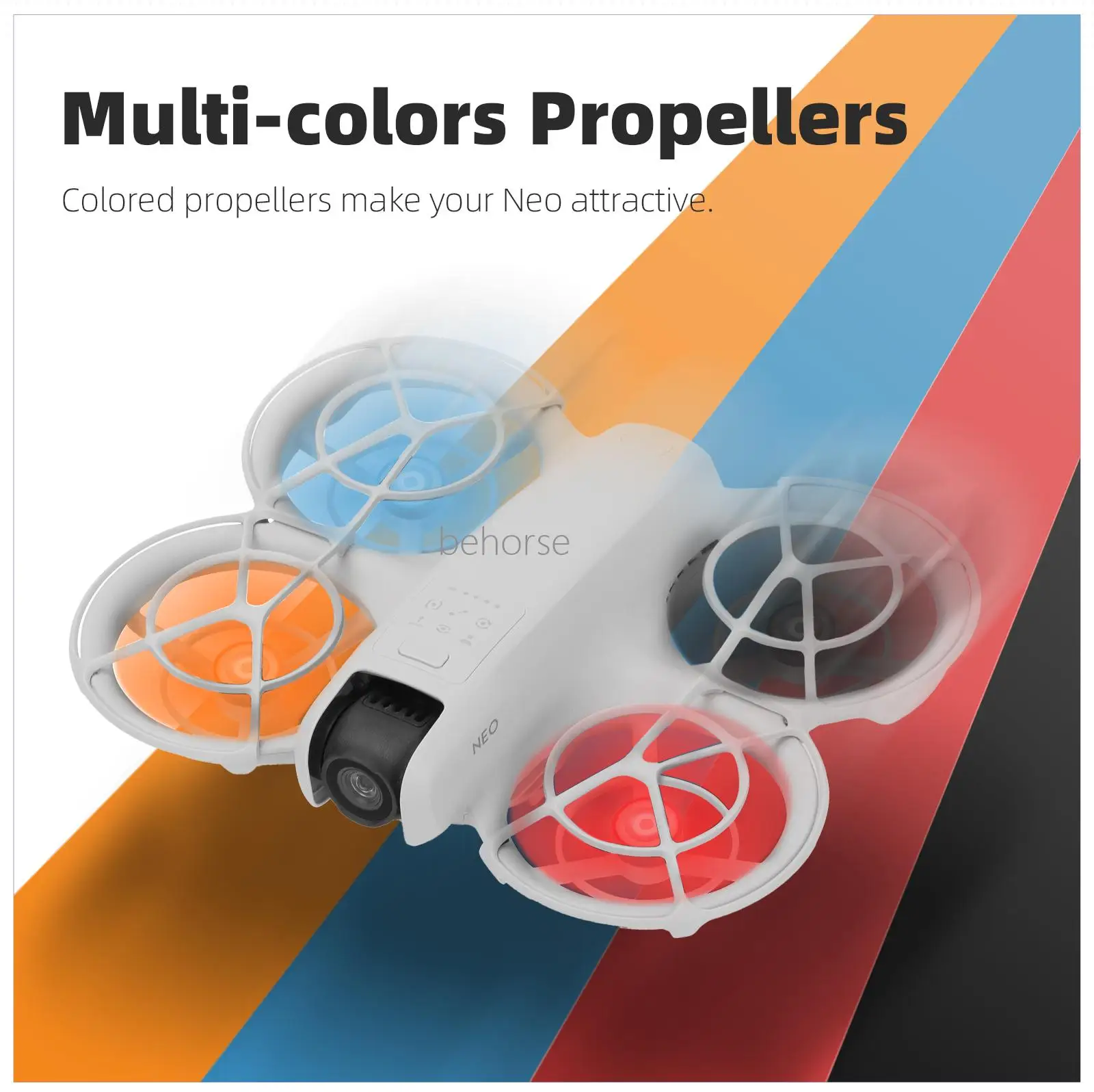 Paire d'hélices bleues pour DJI Neo, emballage transparent mettant en valeur leur design aérodynamique.