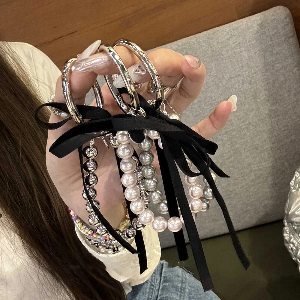 한국어 리본 Bowknot 슬리버 페르시 전화 매력 스트랩 Keycord 아이폰 카메라 가방 체인 펜던트 소녀 Jewely 교수형 코드 로프
