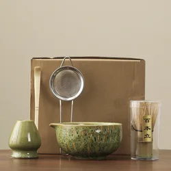 Japanese Matcha Ceramic Gift Set - Premium Handcrafted Tea Ceremony Collection (Yellowish green)