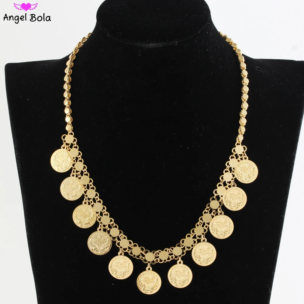 

Luxury Gold Coin Round Pendant Necklace for Women Girls Party Cuban Shiny mesh Chains Choker Jewelry Wholesale