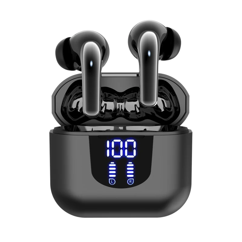 Wireless Bluetooth Earbuds with Digital Display and Touch Control - Semi In-Ear Stereo Sports Headphones