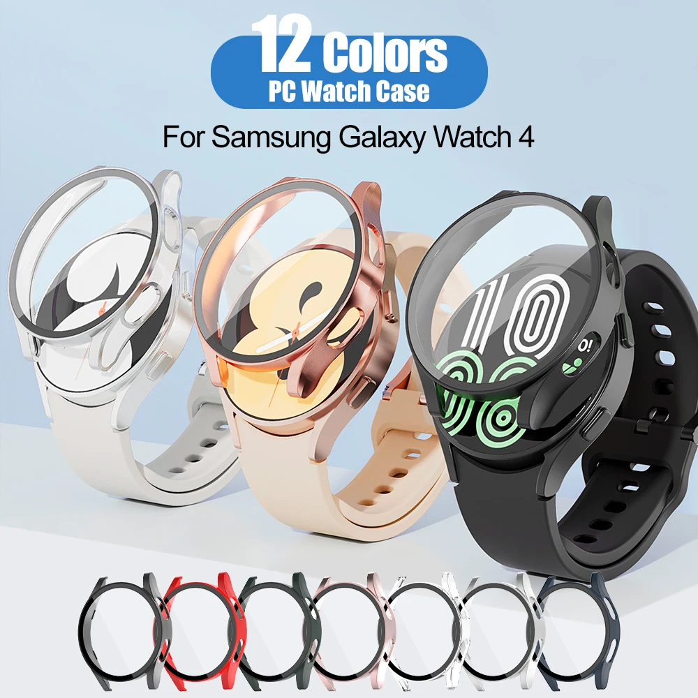 

Glass+Case for Samsung Galaxy Watch 4 PC Galaxy Watch 4 40mm 44mm Watch Cover All-Around Anti-fall Bumper Cover+Screen Protector
