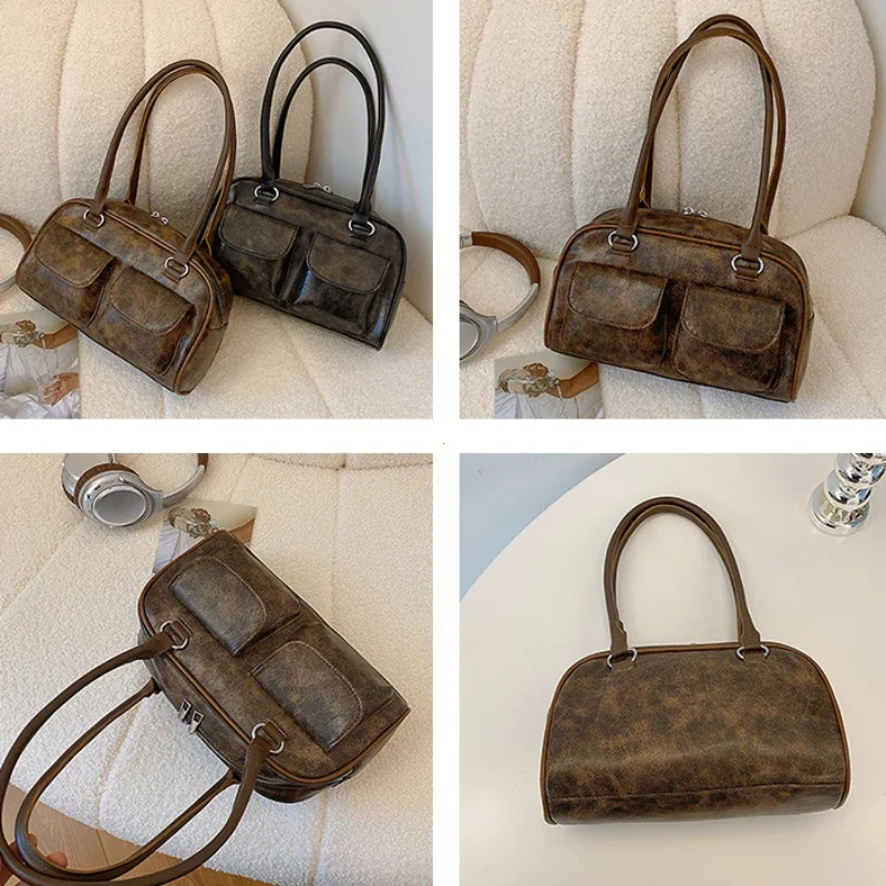 Retro Small Double Pockets Shoulder Bags for Women 2026 New Fashion Trend Designer Underarm Bag Female Handbags and Purses