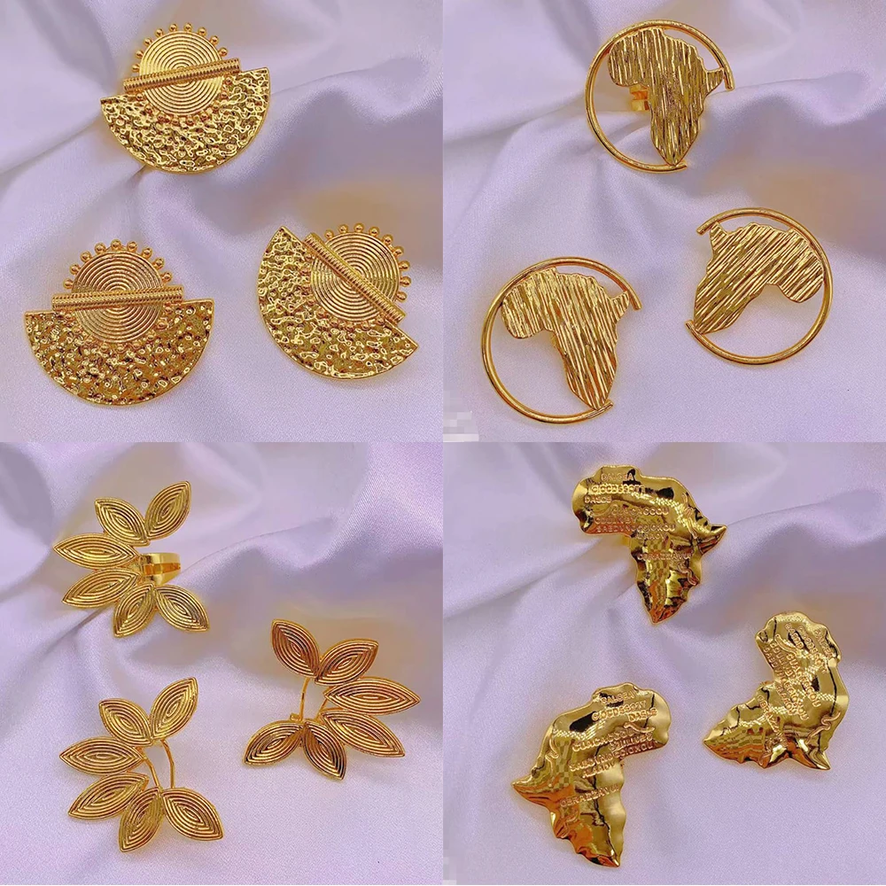 4Sets Earrings Rings Set Fashion Gold Plated Jewelry Sets for Women Ladies African Bridal Dubai Wedding 2pcs Jewelry Accessories