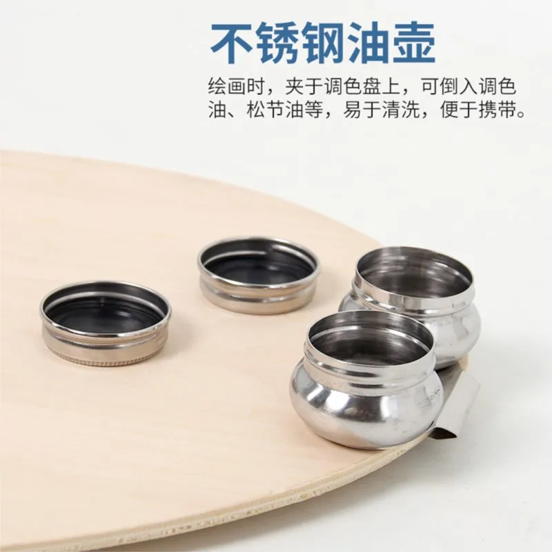 

1Piece Stainless Steel Oil Palette Single Double Hole Dipper Painting Oil Pot Oil Painting Art Supplies