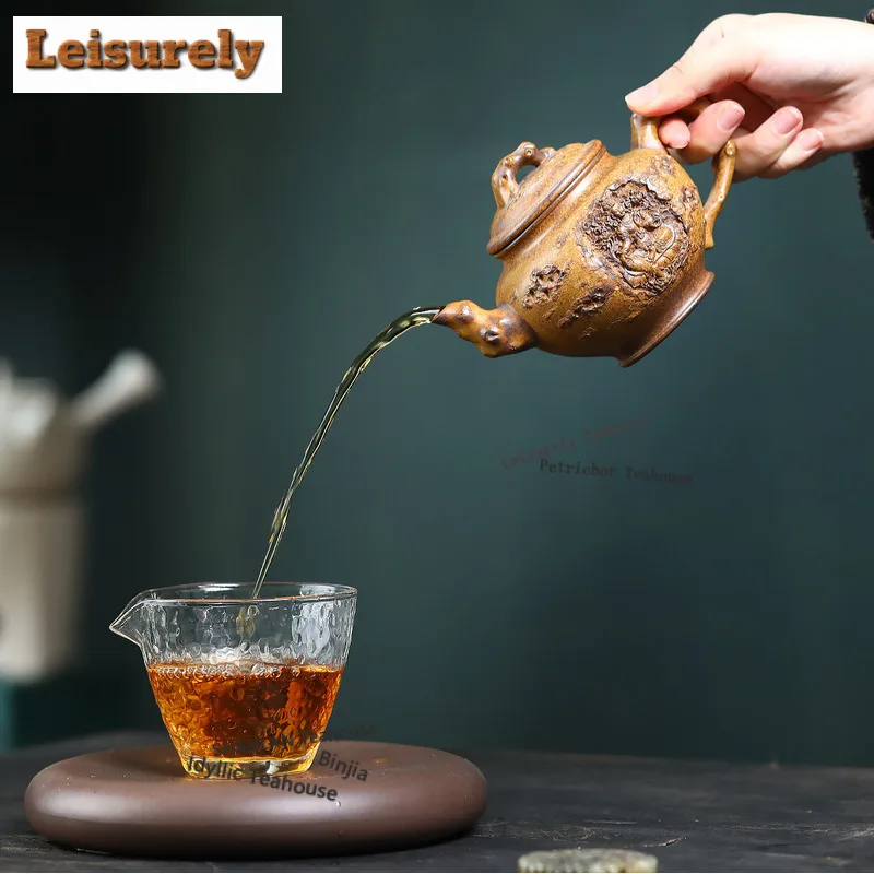 340ml Yixing Purple Clay Teapots Handmade Avalokitesvara Pot Raw Ore Wood-fired Porcelain Mud Tea Infuser Kettle Zisha Tea Set