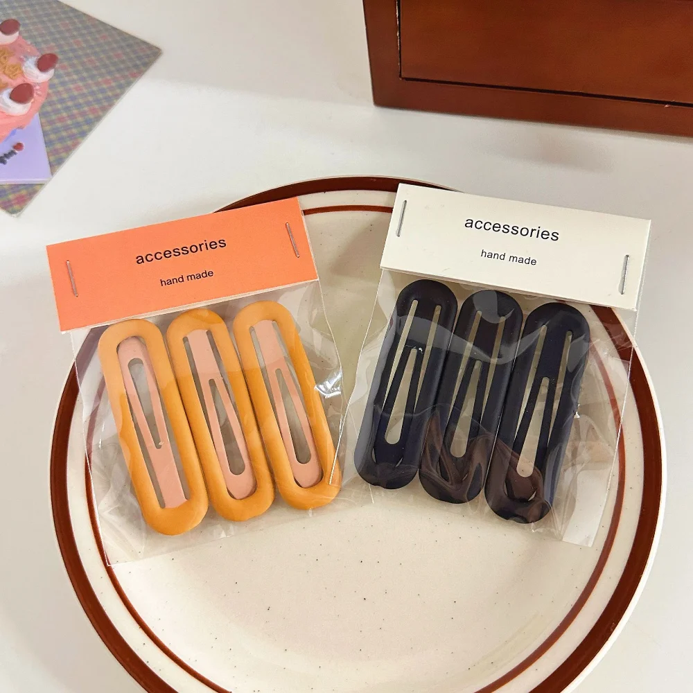 3pcs/set Colorful Big Oval Hairpins Metal Barrette BB Hair Clips for Kids Children Baby Girls Snap Pins Women Hair Styling Tools