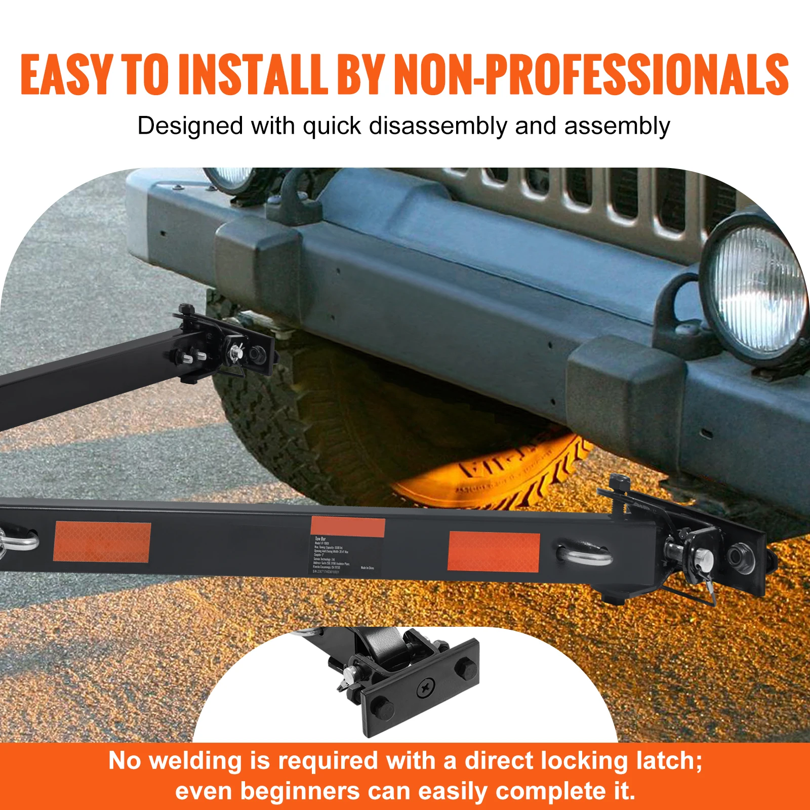 SucceBuy 5500 lbs Tow Bar with Chains Powder-Coating Bumper-Mounted Towing Coupler Fits 2in Ball Hitch for RV Car Trailer Truck