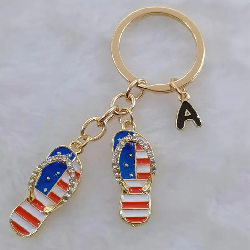 New Fashion A-Z Lettera Mini Smalto Flip Flop Portachiavi Bandiera Americana Pantofola Portachiavi Donna Uomo Moda Portachiavi Gioielli