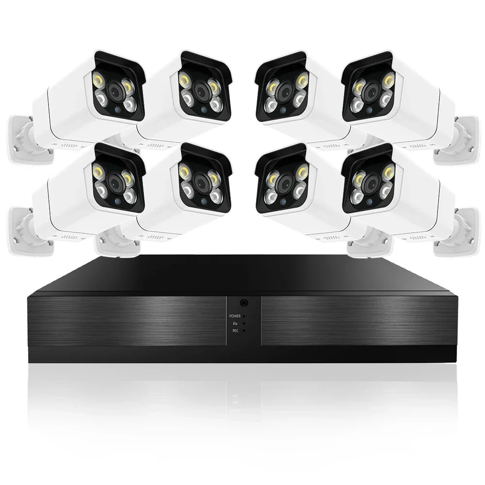 최고 품질의 보안 카메라 시스템 제조업체 4K 8채널 POE NVR 키트 8MP HD AI 인체 감지 야외 IP 카메라 키트 보안 카메라
