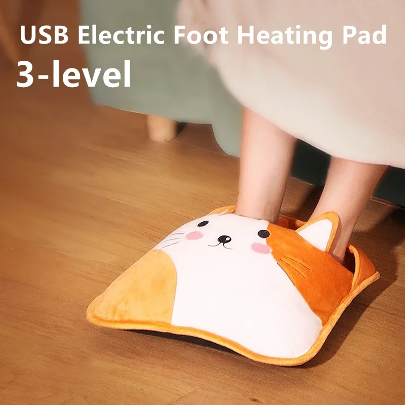 

3-level Winter USB Charging Electric Foot Heating Pad Universal Soft Plush Washable Foot Warmer Heate Household Foot Warming Mat