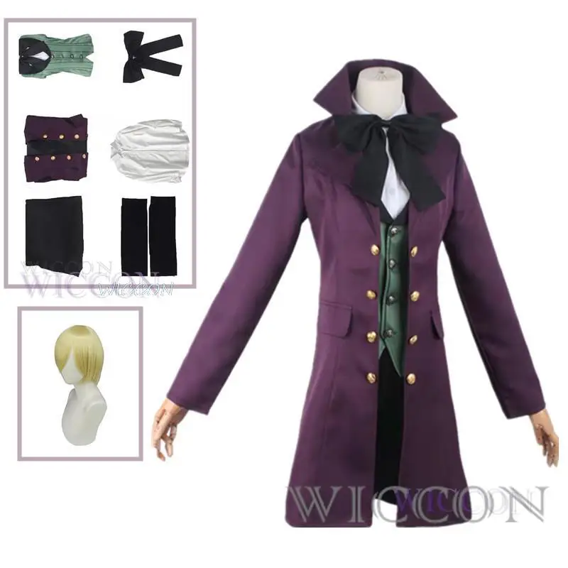 

Парик для косплея аниме «Черный Батлер», костюм для Хэллоуина для взрослых мужчин и женщин, пальто, брюки, рубашка, галстук, жилет