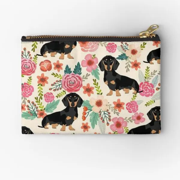 

Dachshund Dogs And Flowers Zipper Pouches Bag Women Storage Wallet Small Pure Money Socks Pocket Packaging Key Panties