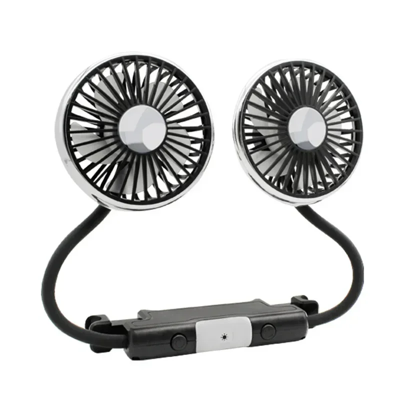 360 Degree Adjustable Auto Double Head Car Back Seat Fan USB Independent Switch Fan Dual Head Cooling Air Fan Auto Accessories