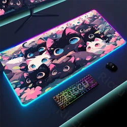 Kawaii Pink Cloud Cat RGB LED Mousepad - Cartoon Deskmat with Backlight - RGB400x900x4mm (A11)