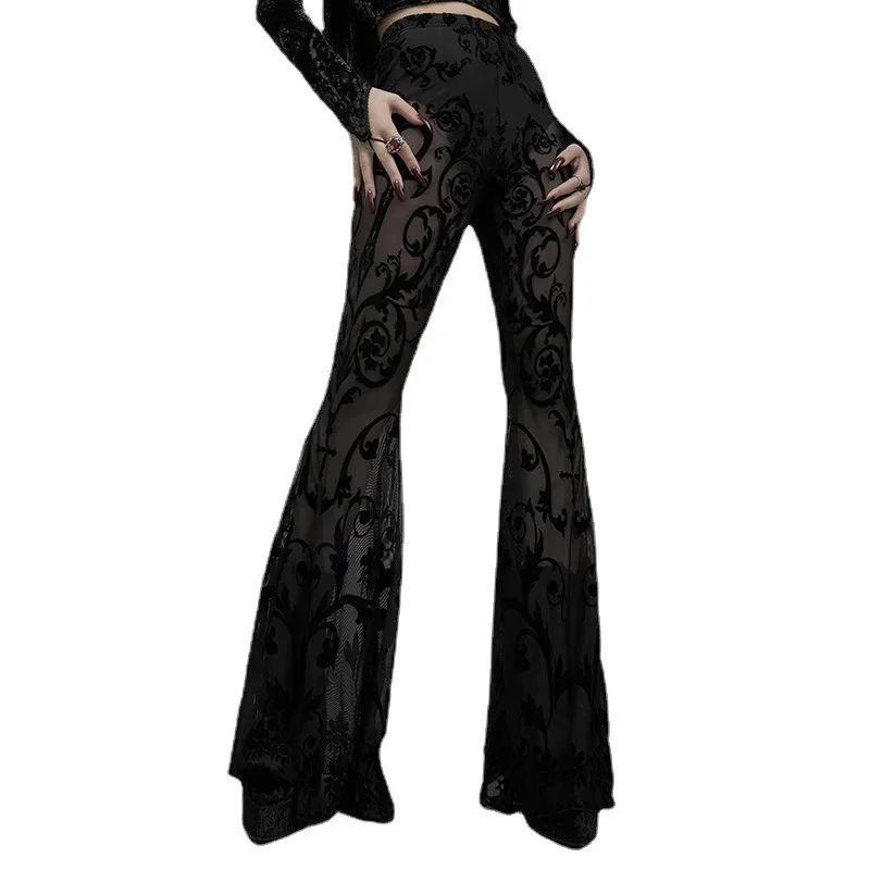 

Europe and the United States new ins Bohemian perspective flared pants casual pants casual party black lace sexy pants.