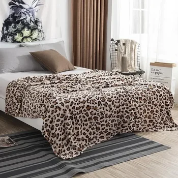 Super Soft Coral Fleece Blanket – Leopard Print Plaid 1