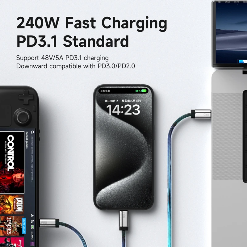 Hagibis USB C to USB C Full Function Cable Super Soft USB4 80Gbps 240W Fast Charging Cord for Thunderbolt 4/5 iPhone 17 Laptop