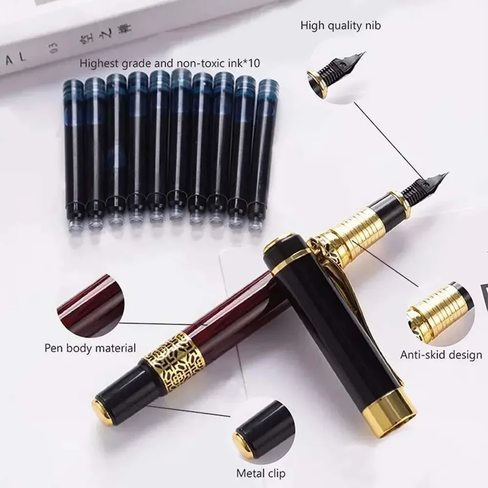 Wood Grain Pen Suitable for Business Signature Student Calligraphy Gift Office 10 Blue Ink Bags
