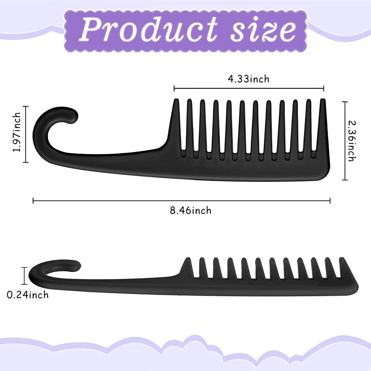 두꺼운 넓은 이빨 빗, 내열성 미용 헤어 브러시, 튼튼한 플라스틱 정전기 방지 엉킴 방지, 곱슬 젖은 머리 빗, 5 개