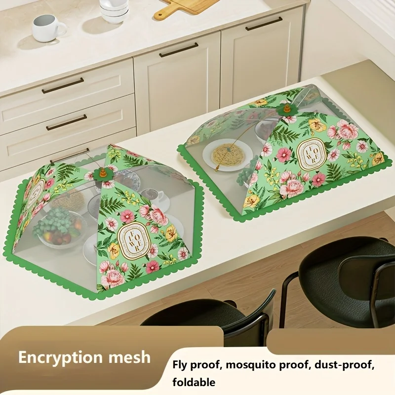 Foldable Mesh Food Cover with Fresh Flower Design - Dust and Fly Protection