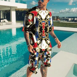 Summer Fashion Streetwear Tracksuits Plus Size Men's Vacation T-Shirt Set Luxury Printed Short-Sleeve Suit Designer Clothing