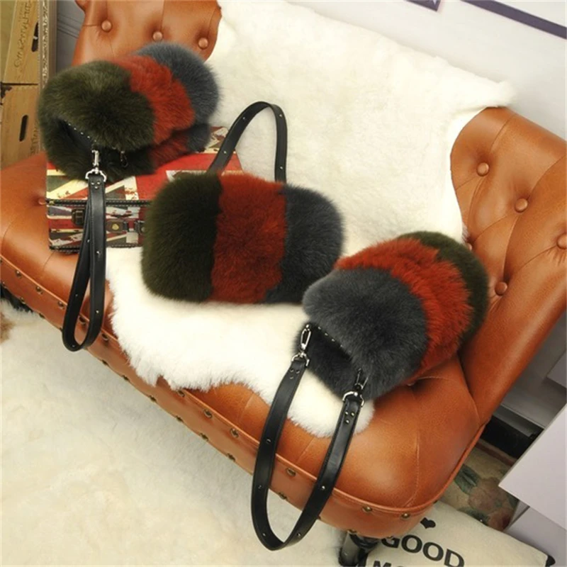 Autumnwinter Women\'s Luxury Fur Bag Natural Fluffy Fox Fur Round Bucket Shoulder Bag High Quality Casual Crossbody Bag
