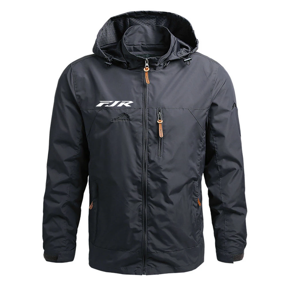 

2023 Autumn Winter Men's FJR 1300 MOTORCYCLE Logo Printed High Quality New Solid Color Zip Casual Hooded Windbreaker Jacket Coat