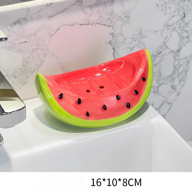 Creative Ceramic Soap Box, Light luxury Watermelon Shaped Soap Dishes, Home Bathroom Kitchen Supplies Bathroom storage rack, 1Pc