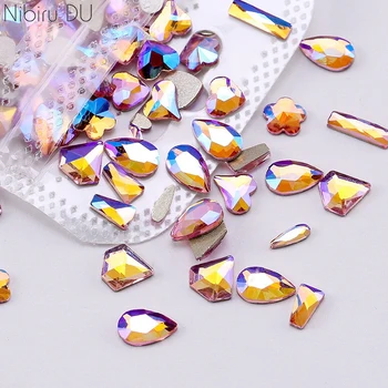 핑크 AB 라인석 네일 아트 장식 플랫백 유리, 슈퍼 글리터 3D 네일 참 크리스탈, 손톱 액세서리 용품, 50 개