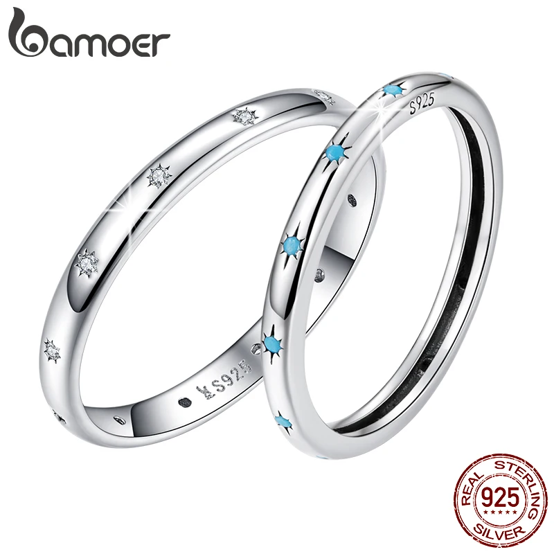 Genuine 925 Sterling Silver Star Ring Women Turquoise Ring Sterling Silver Lucky Peace Jewelry Gift BAMOER silver rings silver ring