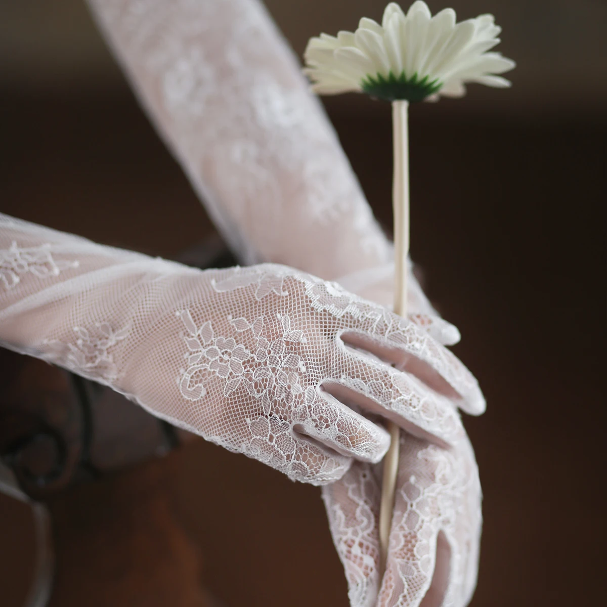 Lace Gloves Wedding Bridal Long Eyelash Edge Lace Appliqed Finger Bride Women Prom Opera Gloves